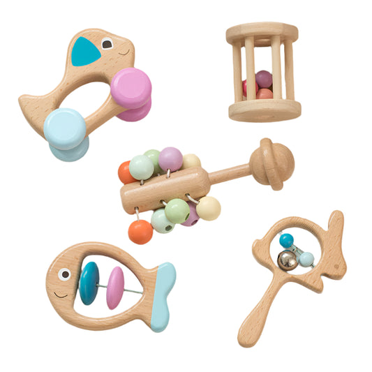 Wooden Baby Colored Five-Piece Toy Set – Montessori Early Learning