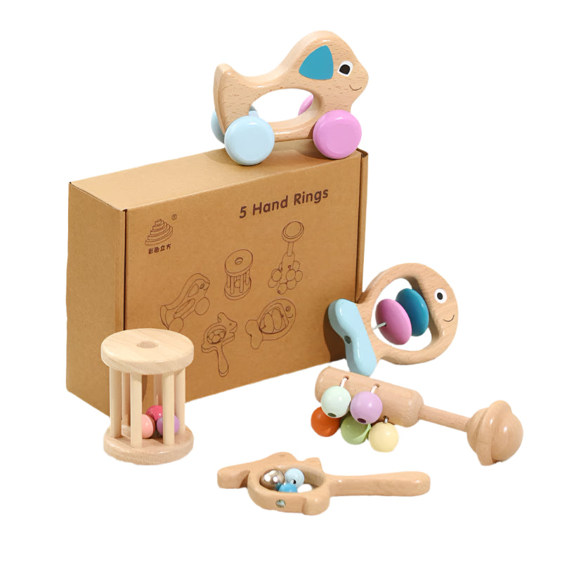 Wooden Baby Colored Five-Piece Toy Set – Montessori Early Learning