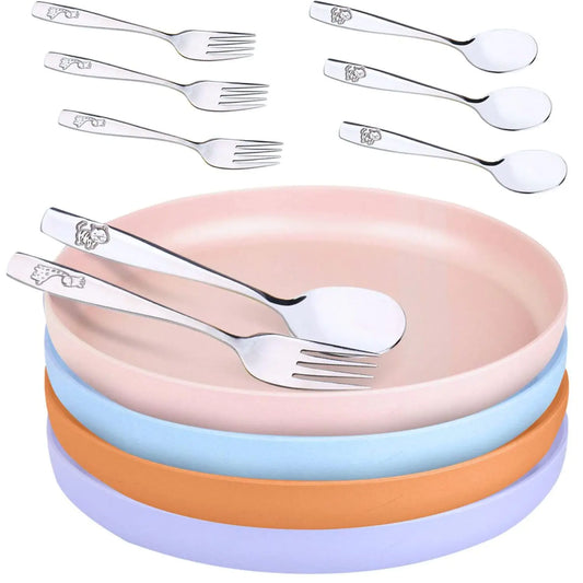 Eco-Friendly Bamboo Plates & Stainless Steel Utensil Set – Safe, Durable & Perfect for Kids