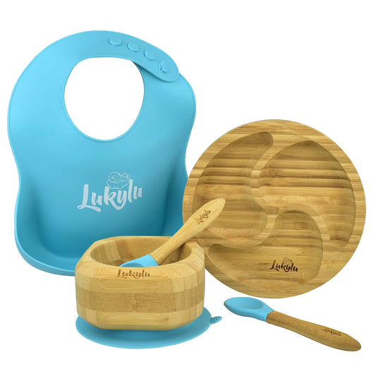 Organic Baby Products: Lukylu Bamboo Baby Suction Plate &amp; Bowl Set – 5 Piece