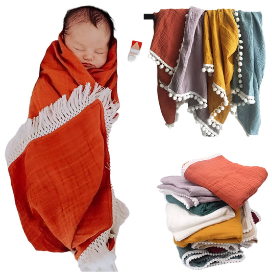 Organic Cotton Baby Tassel Blanket – Soft, Cozy & Perfect