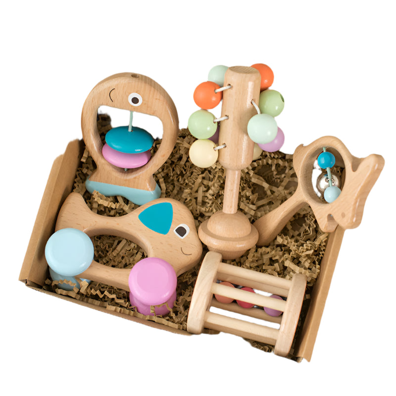 Wooden Baby Colored Five-Piece Toy Set – Montessori Early Learning